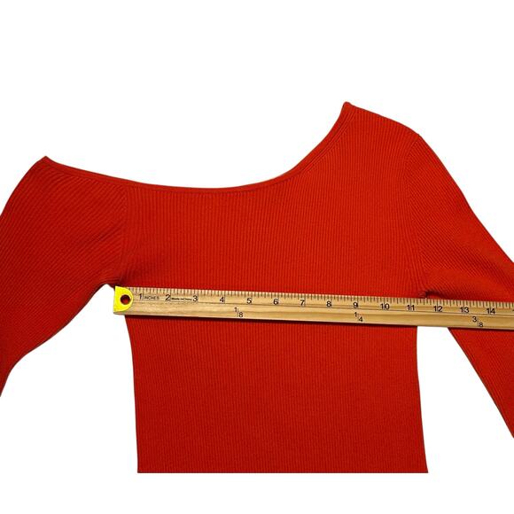 LAPOINTE One Shoulder Rib Knit Orange Midi Designer Dress XS Wedding Vacation - Picture 3 of 10